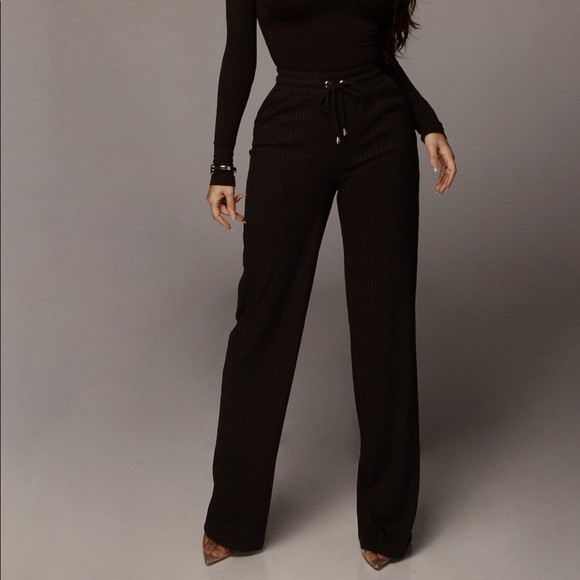 JLUXLABEL | Black Kaycee Ribbed Wide Leg Pant - Picture 2 of 4